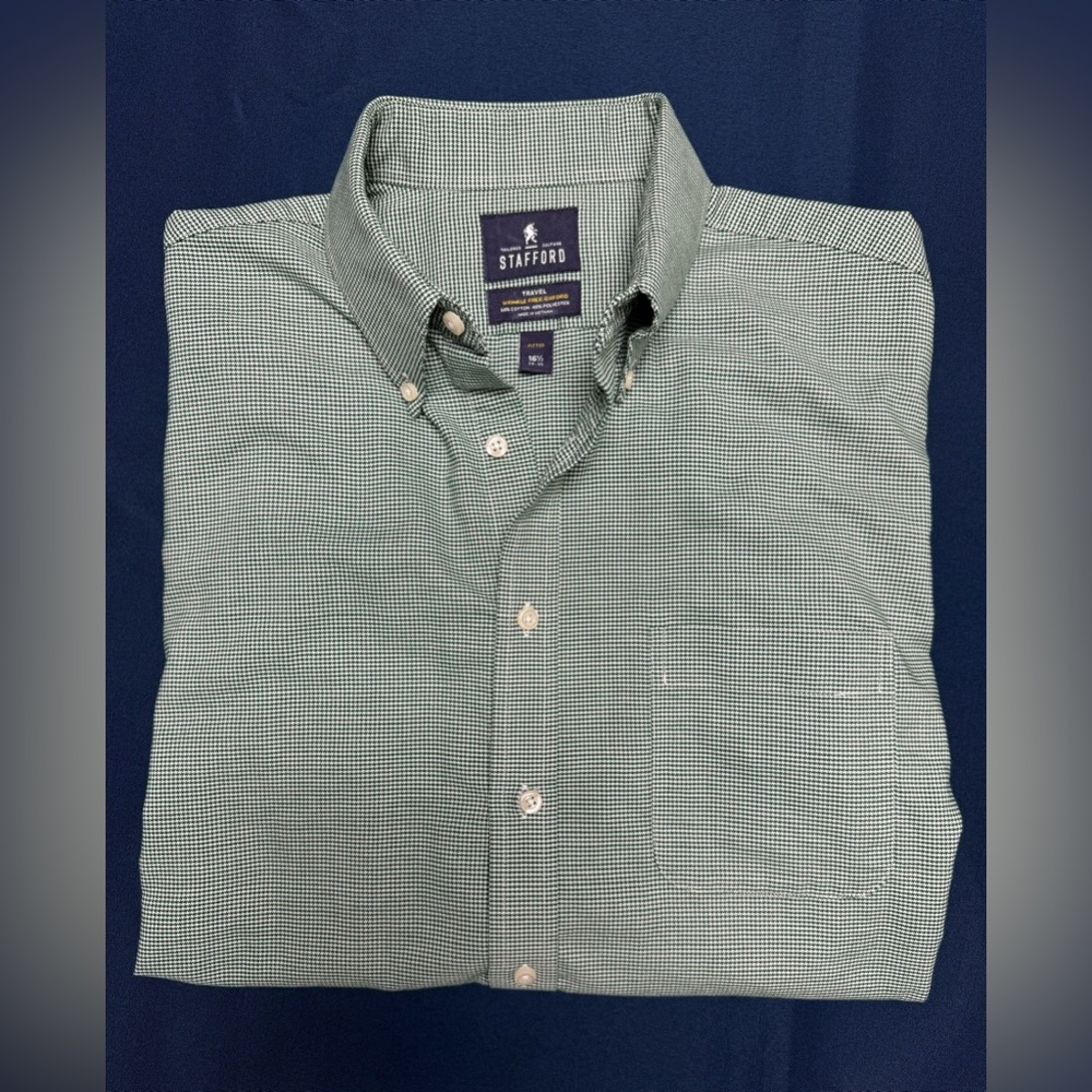 Stafford Green & White Herringbone Dress Shirt